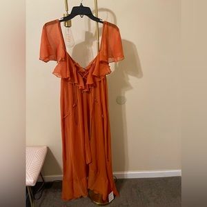 ASOS DESIGN ruffle midi dress with lace up front and adjustable waist detail